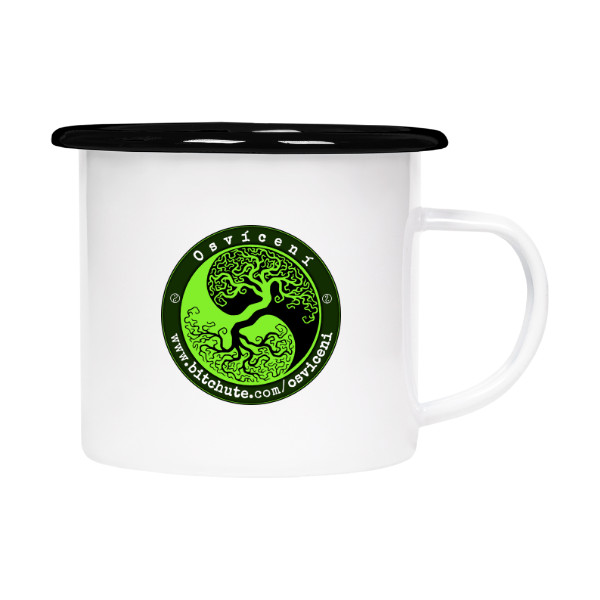 Plecháček - smaltový lem s potiskem Plechový hrnek s potiskem Yin-Yang strom Osvícení