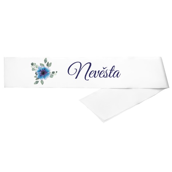Šerpa s potiskem Šerpa - Nevěsta - modré květy 