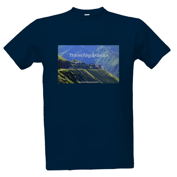 Tričko s potiskem Tm. modré triko úsvit nad Fagarašem